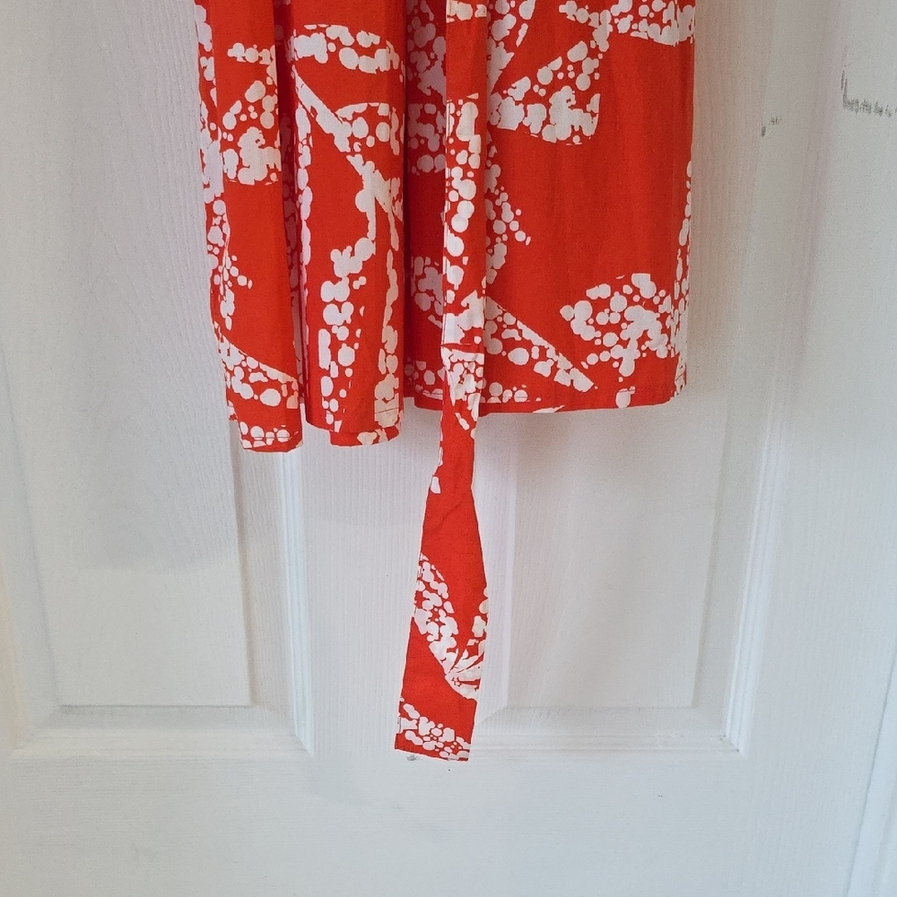 DKNY Darker Orange and White Midi Dress With Tie Lightweight 3 Button New - Picture 11 of 14